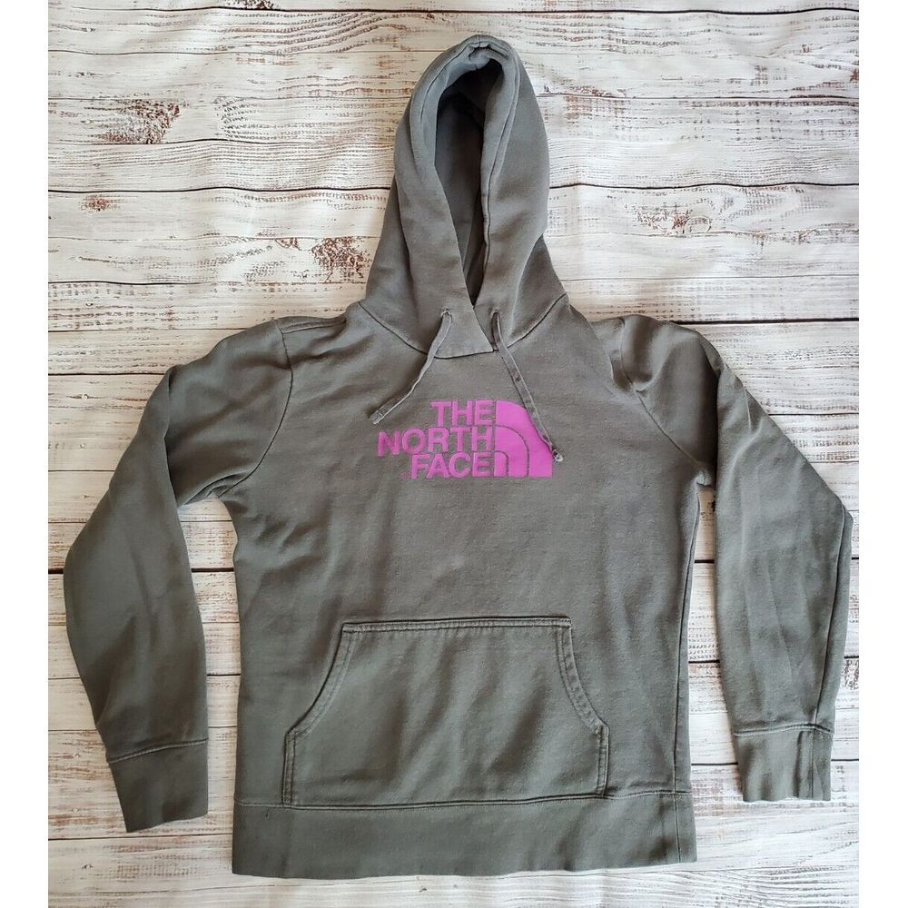 M North Face Hoodie Women's Medium Pullover Drawstring Gray Purple Sweatshirt
